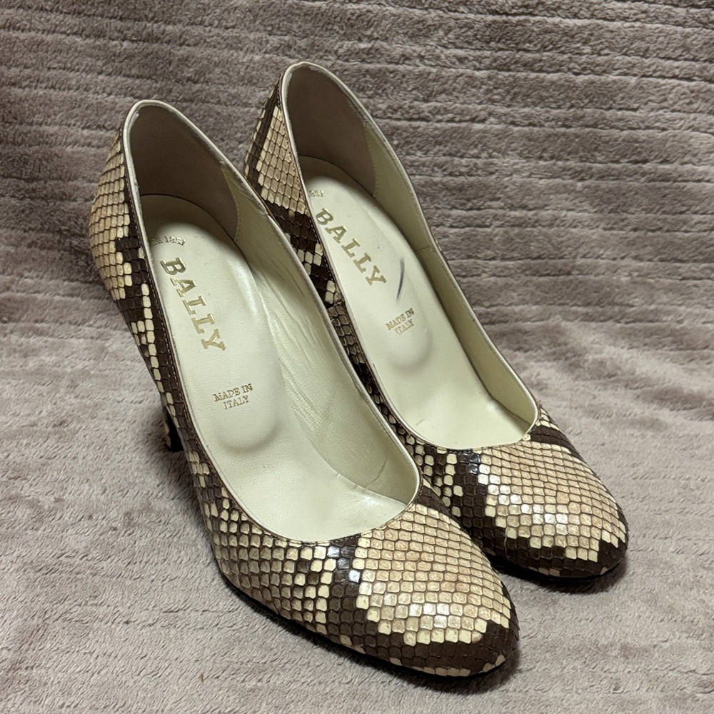 Bally Women's Beige and Brown Snakeskin Heels